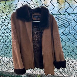 Women's Brown Jacket with Black Fur Trim